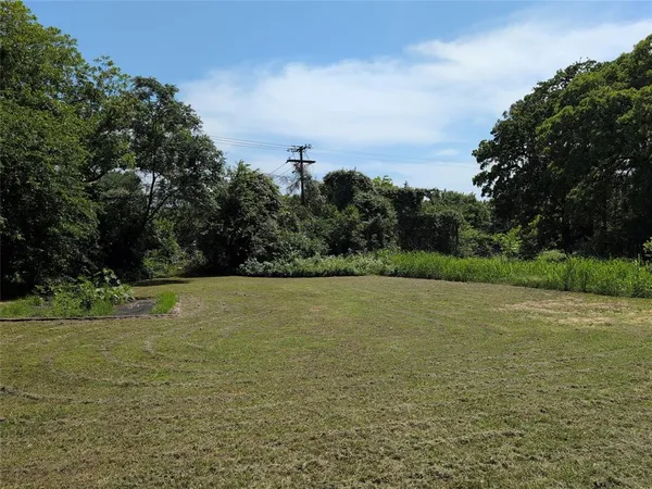 a view of a field with an trees