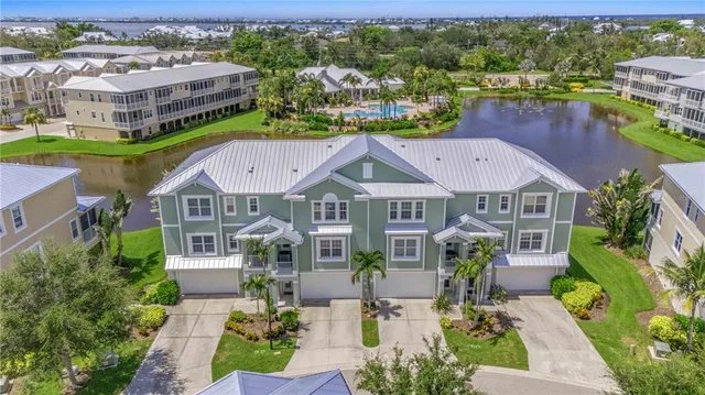 an aerial view of a house with a garden