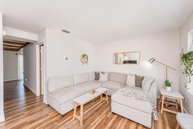 a living room with furniture and a rug