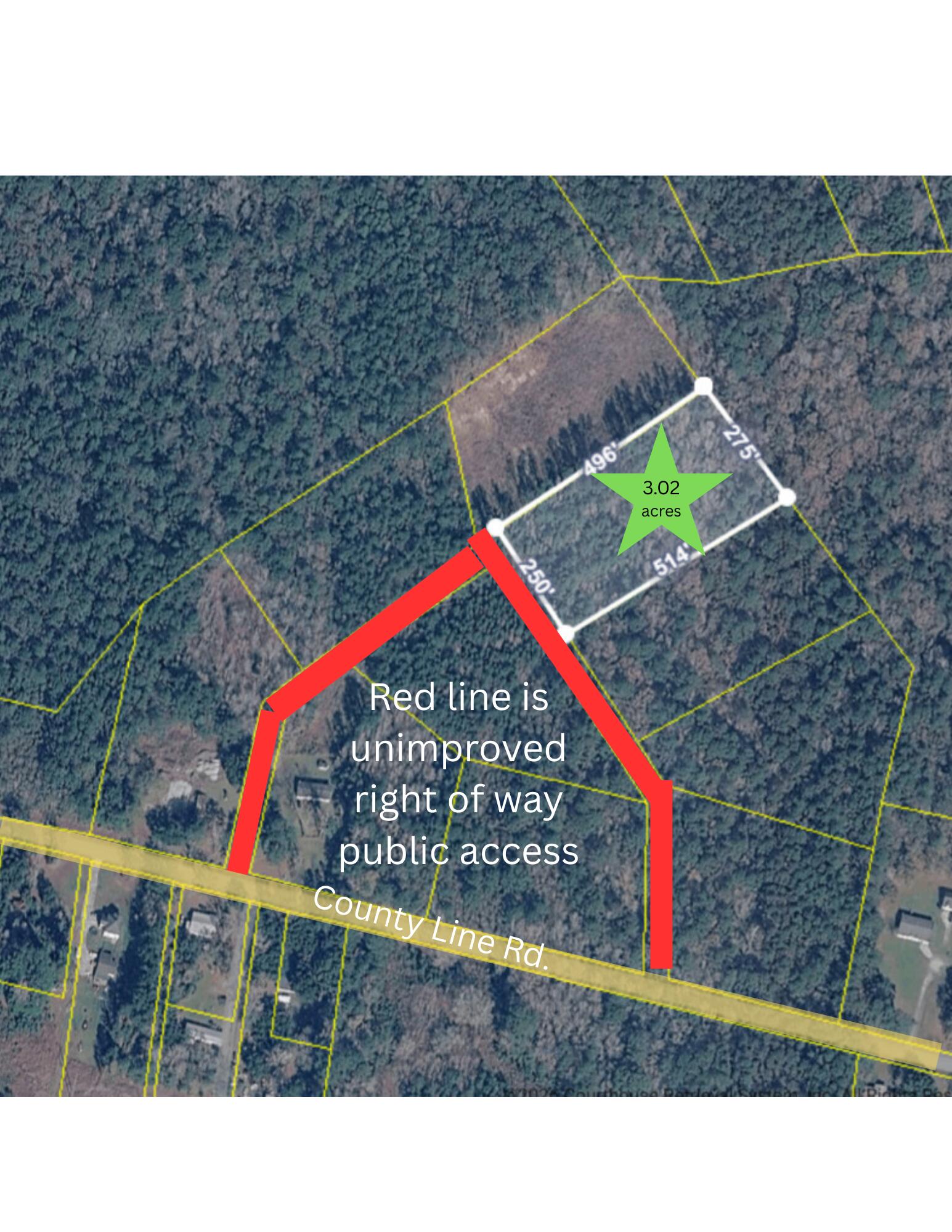 0 County Line Road Ravenel, SC 29470 - Photo 2 of 2 Red line is unimroved right of way publi