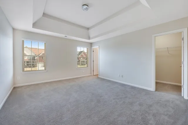 an empty room with a bathroom