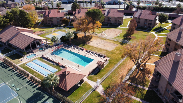 860 South Village Road, Unit Y8 St. George, UT 84770 - Photo 28 of 29 Aerial view of residential area featuring a pool area