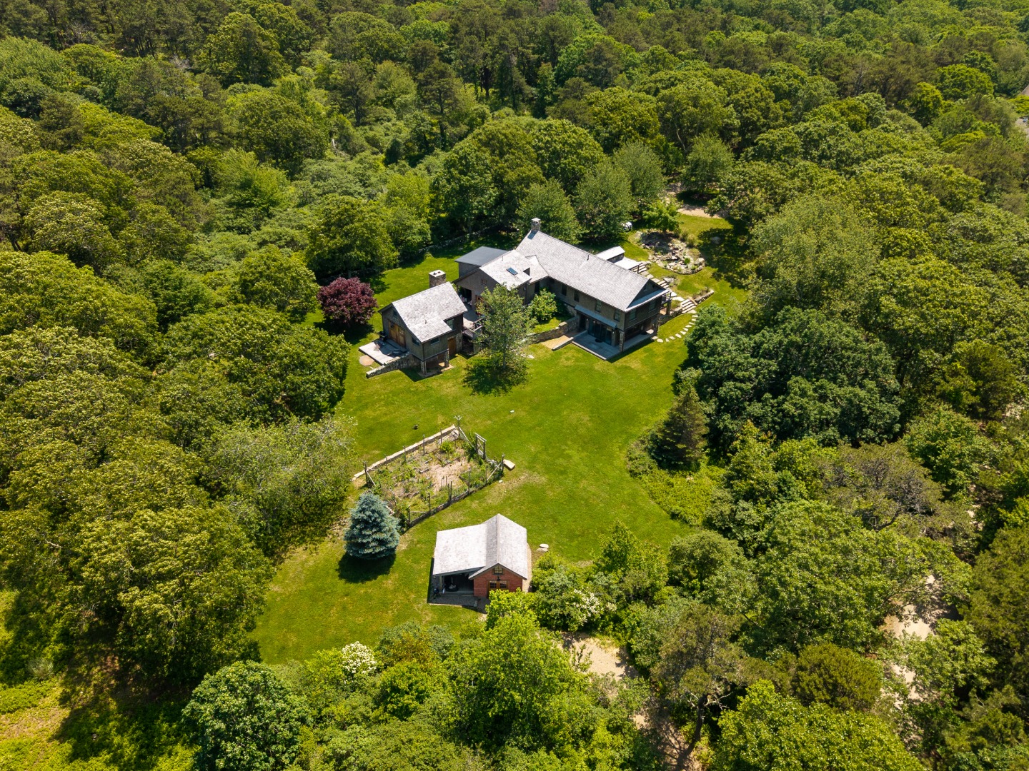 15 Old Farm Road Chilmark, MA 02535 - Photo 50 of 51 an aerial view of residential house with outdoor space and trees all around