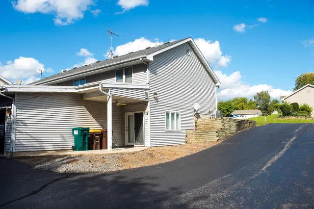 a porch with seating space