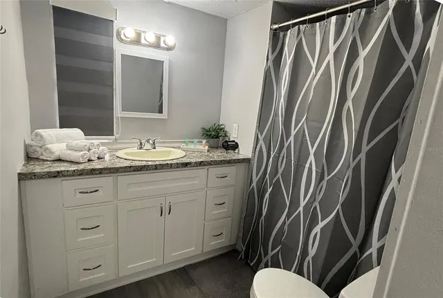 a bathroom with a sink a toilet and mirror