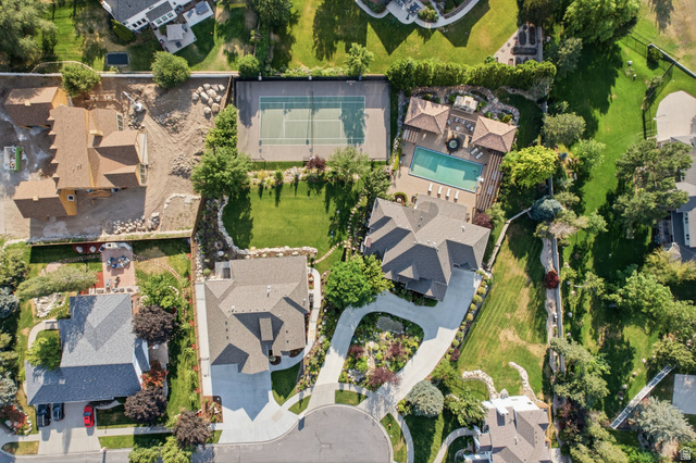 12308 Mariah Circle Draper, UT 84020 - Photo 261 of 293 Aerial of both residences. Expansive property featuring a tennis court, swimming pool, and multiple buildings