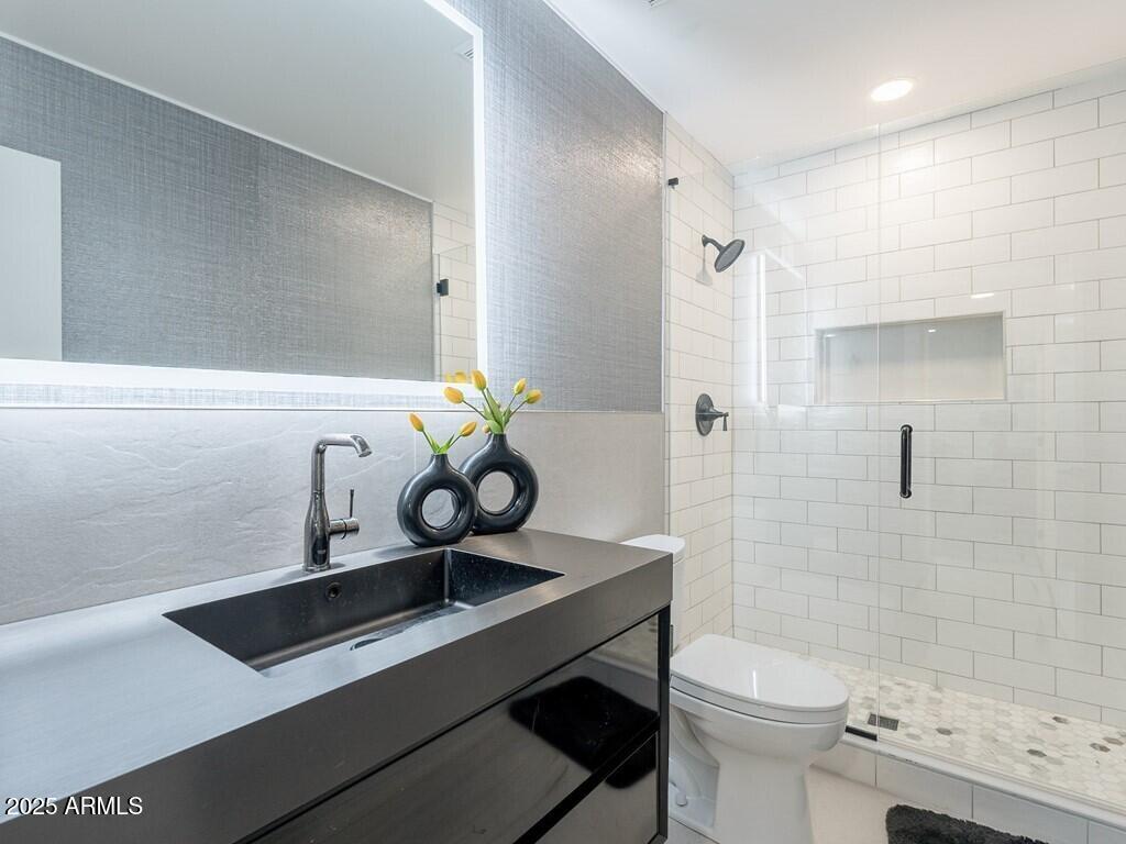 4748 East Redfield Road Phoenix, AZ 85032 - Photo 41 of 73 a bathroom with a sink a toilet and shower