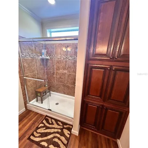 a bathroom with a bathtub
