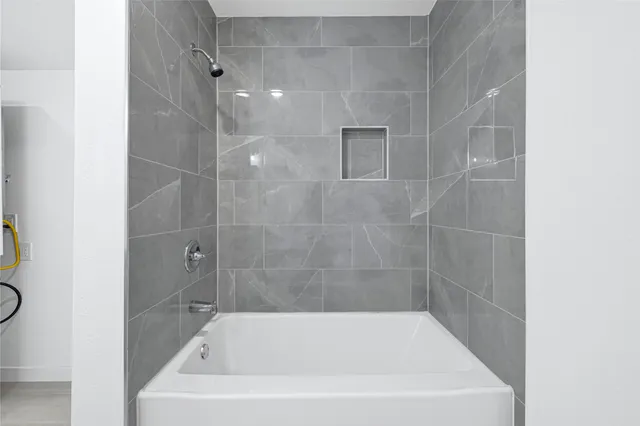 a bathroom with a bathtub