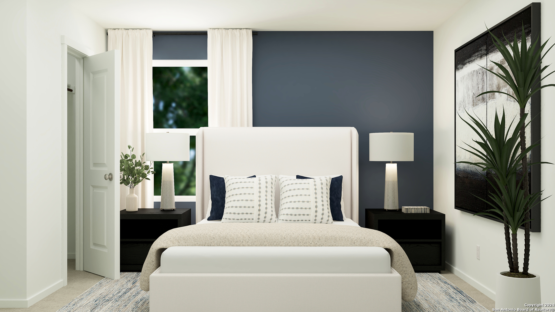 157 Bronco Ridge Pleasanton, TX 78064 - Photo 15 of 16 a bedroom with a large bed and a potted plant