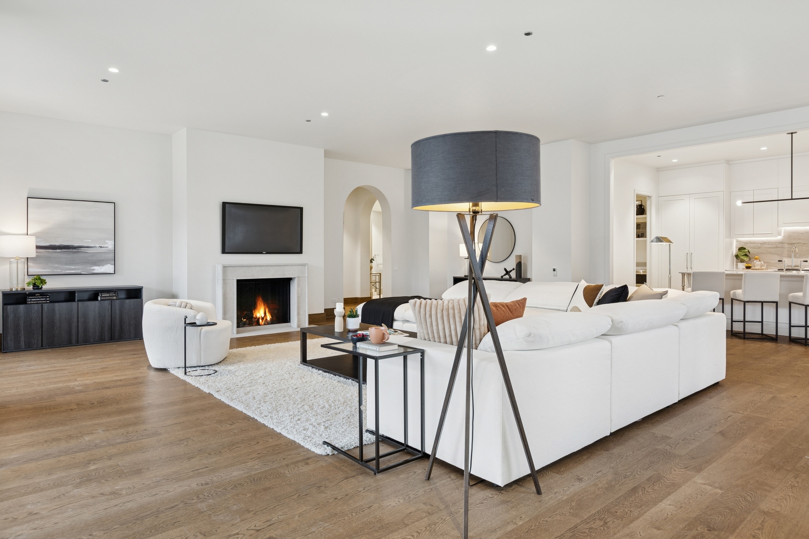 21 North May Street, Unit 402 Chicago, IL 60607 - Photo 17 of 63 a living room with furniture and a fireplace