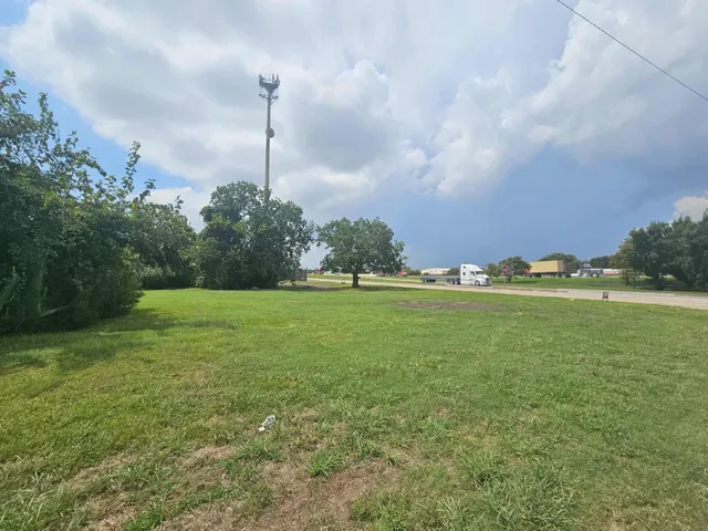 a yard with lots of green space and fog