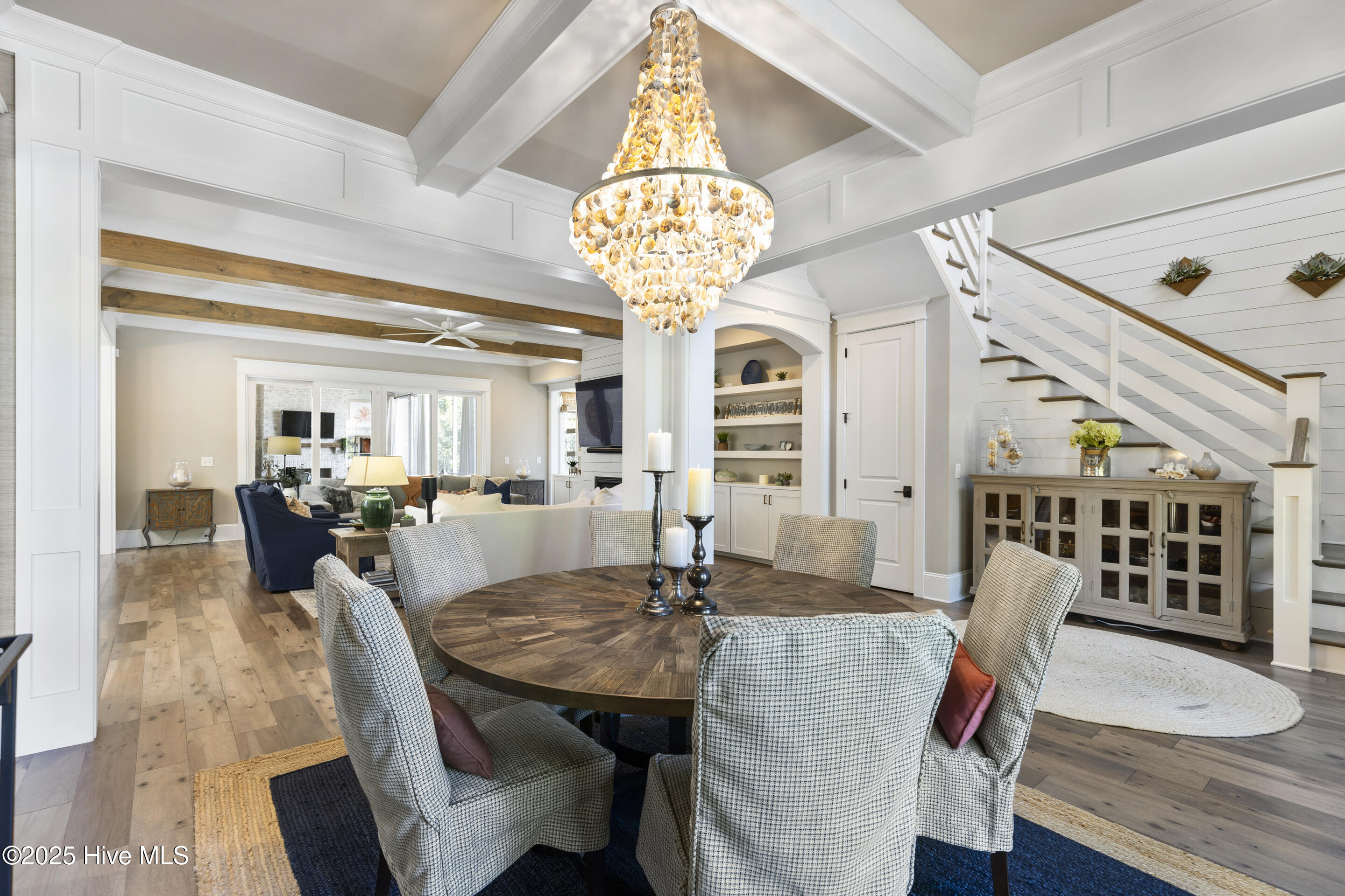 900 Midnight Channel Road Wilmington, NC 28403 - Photo 17 of 102 Dining room with grass cloth wall paper and coffered ceiling.
