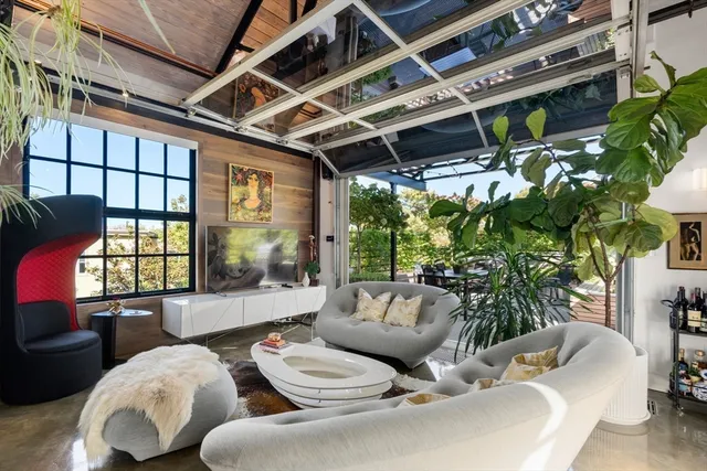 a outdoor living space with furniture and garden