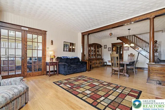 a living room with furniture