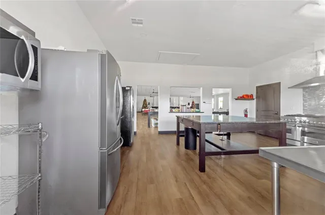 a view of an ocean and a building