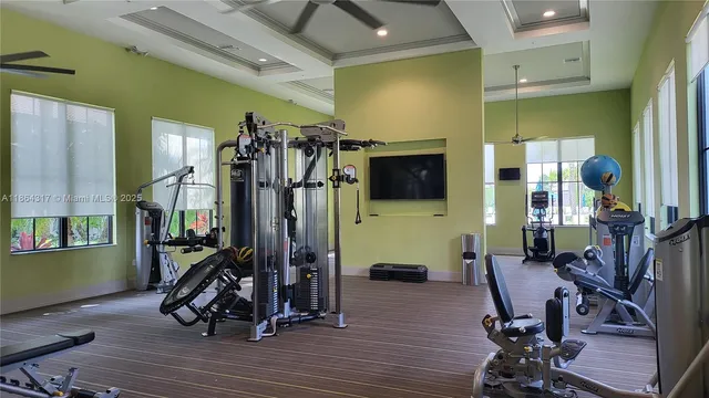 a view of a room with gym equipment