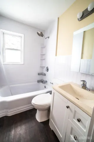 a bathroom with a sink toilet vanity and bathtub
