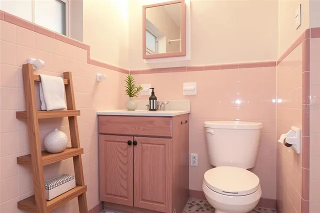 a bathroom with a toilet a sink and a mirror