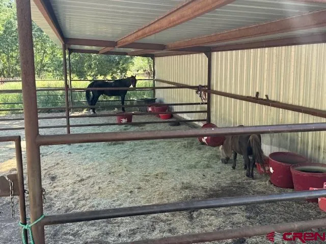 a view of a porch with furniture and floor to ceiling window