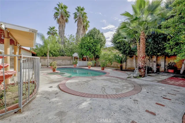 an outdoor space with seating space