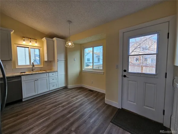 a view of a kitchen cabinets a sink and dishwasher with wooden floor