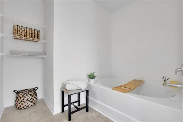 a bathroom with a bathtub