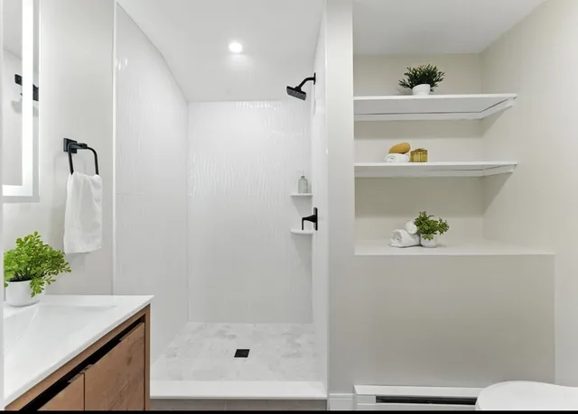 a bathroom with a bathtub