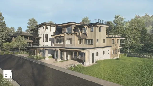 a view of a house with a big yard and large trees