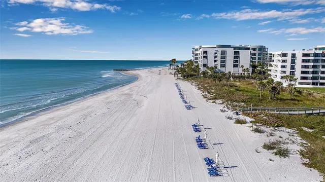 a view of an ocean and a building
