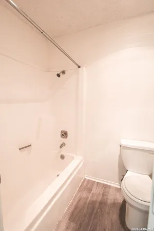 a bathroom with a toilet and a bathtub