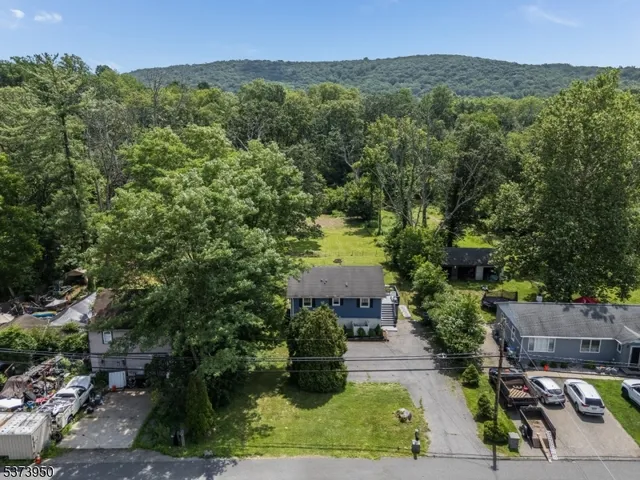 a view of a city with lush green forest