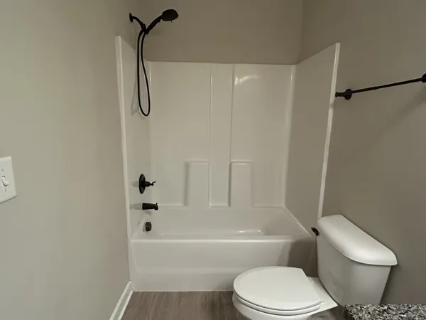 a bathroom with a toilet and a bath tub