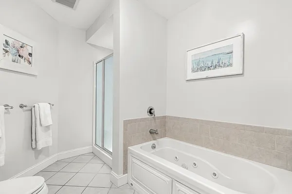 a bathroom with a bathtub and a shower