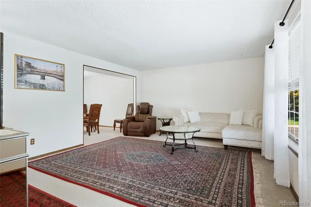 a living room with furniture and a rug