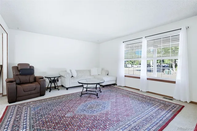 a living room with furniture and a rug
