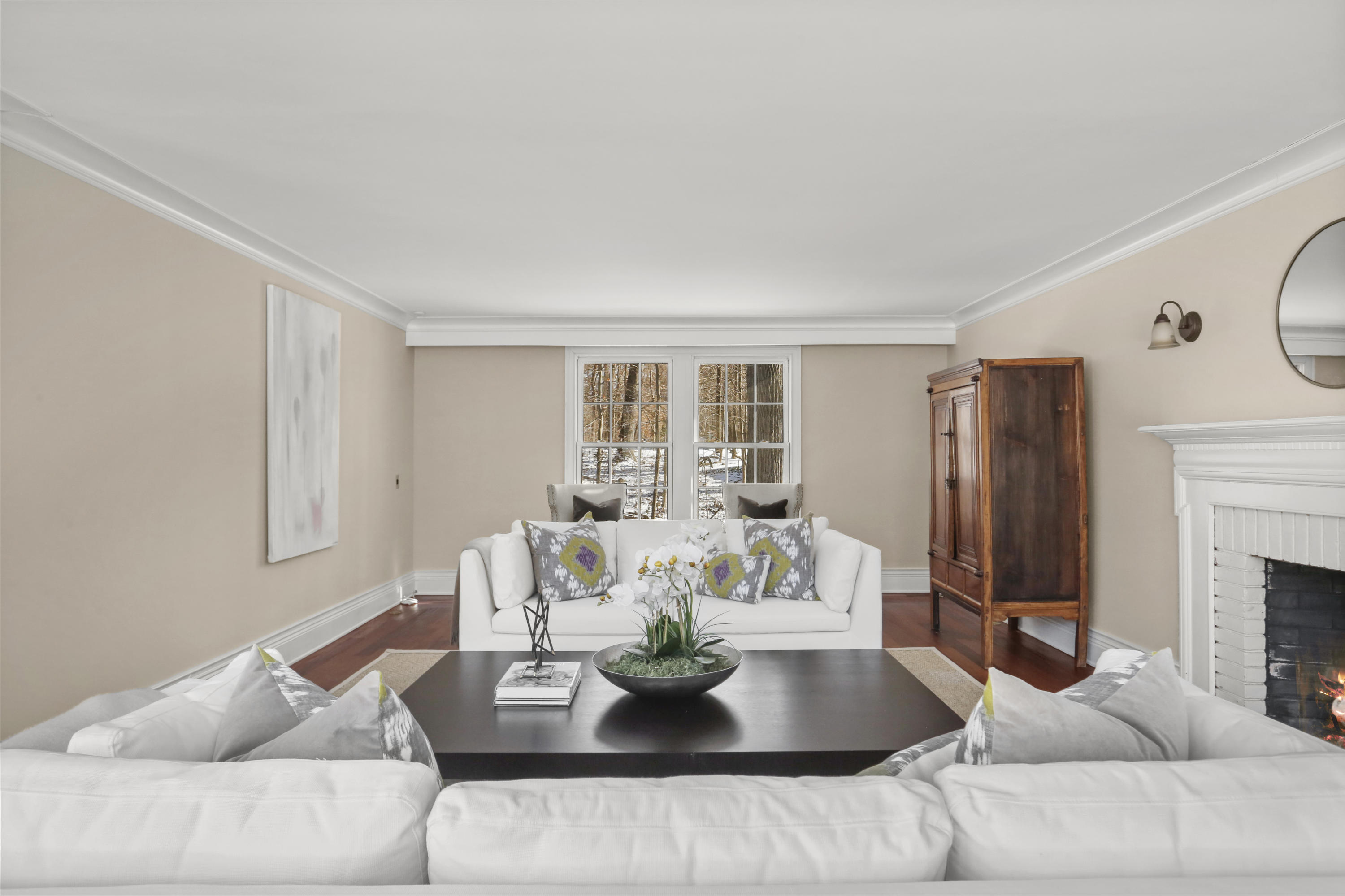 89 Dabney Road New Canaan, CT 06840 - Photo 8 of 40 a living room with fireplace furniture and a window