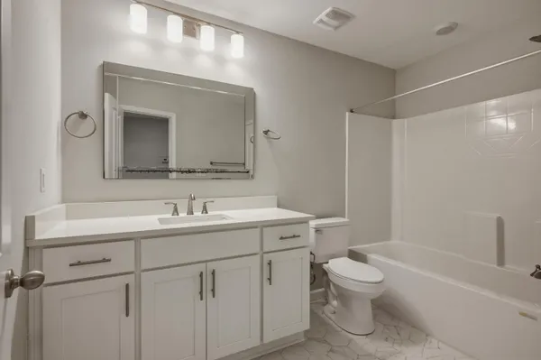 a bathroom with a toilet a sink a bathtub and a mirror