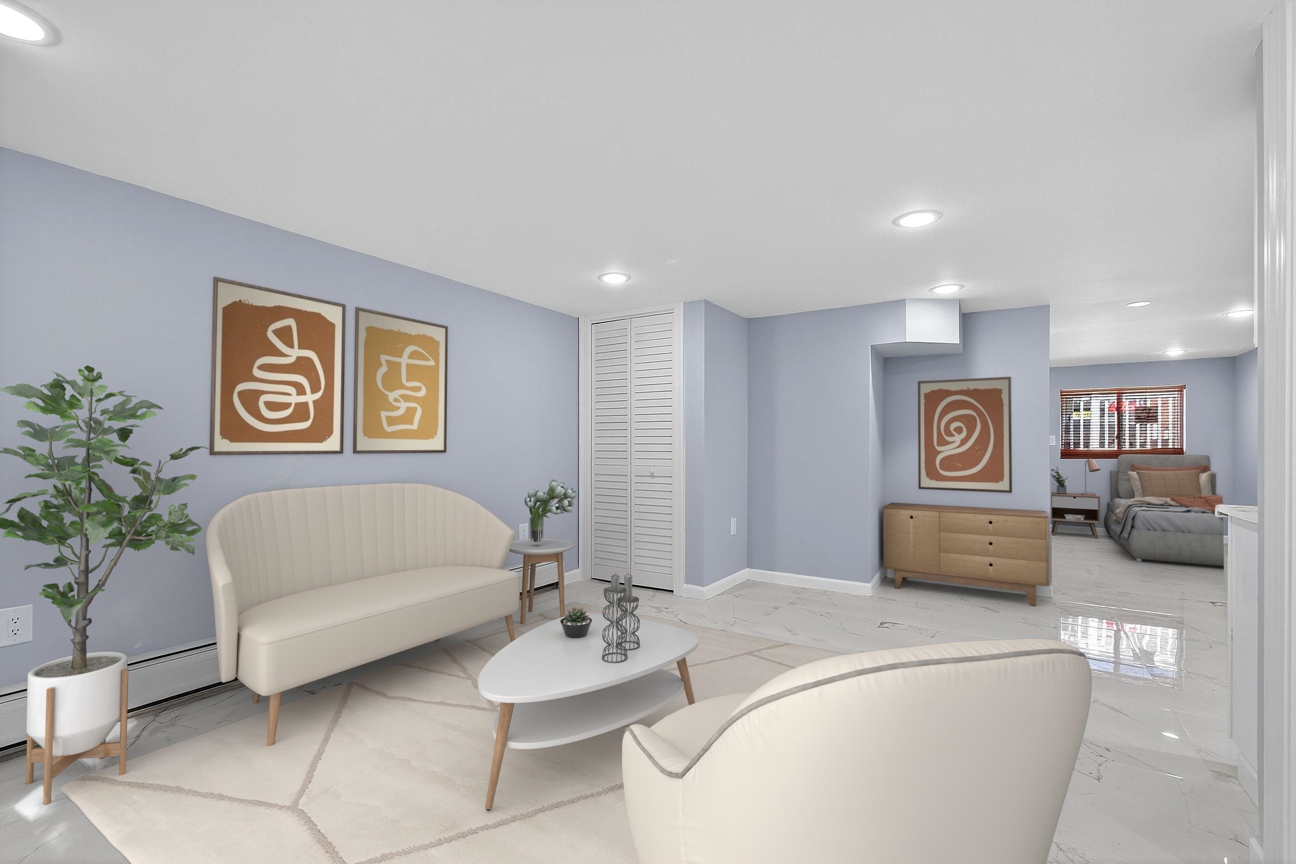 a living room with furniture