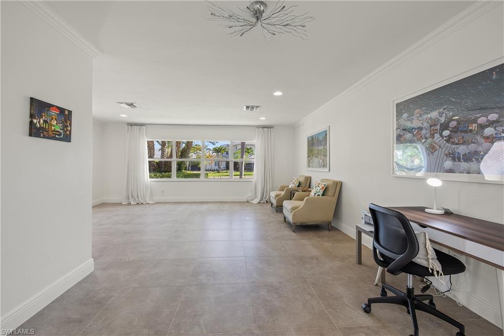 540 Rudder Road Naples, FL 34102 - Photo 13 of 37 Office with baseboards, visible vents, crown molding, and recessed lighting