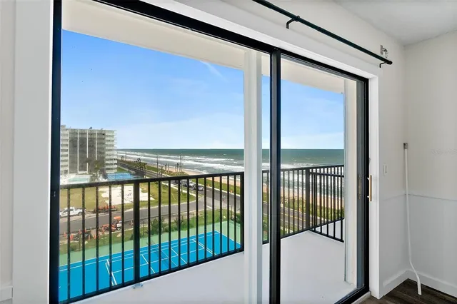 a view of a balcony from a floor