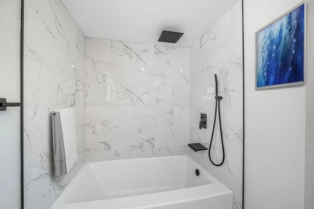 a bathroom with a bath tub and a shower