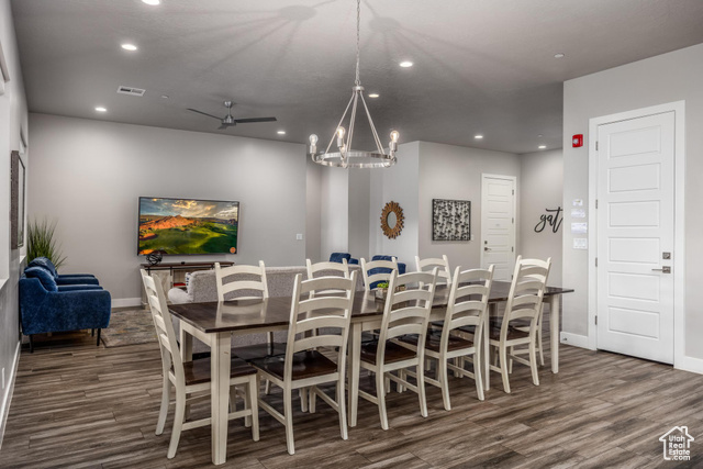 2600 Ocotillo Way, Unit 34 Santa Clara, UT 84765 - Photo 5 of 43 Dining area with recessed lighting, ceiling fan, a chandelier, and dark wood-style floors