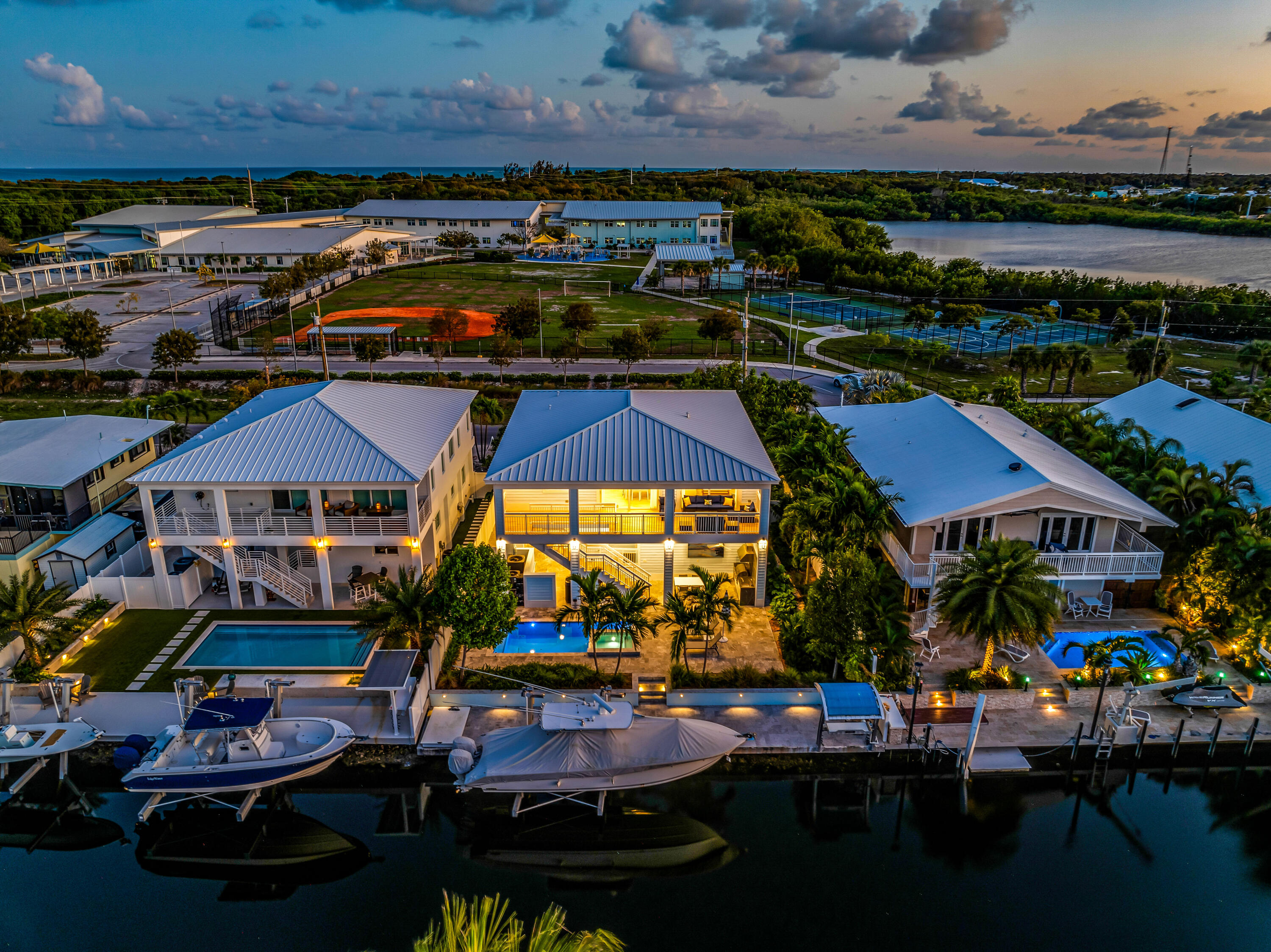 121 Lake Road Tavernier, FL 33070 - Photo 56 of 60 Aerial - Canal View Twilight