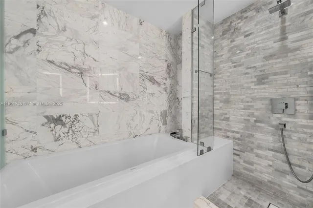 a bathroom with a bathtub