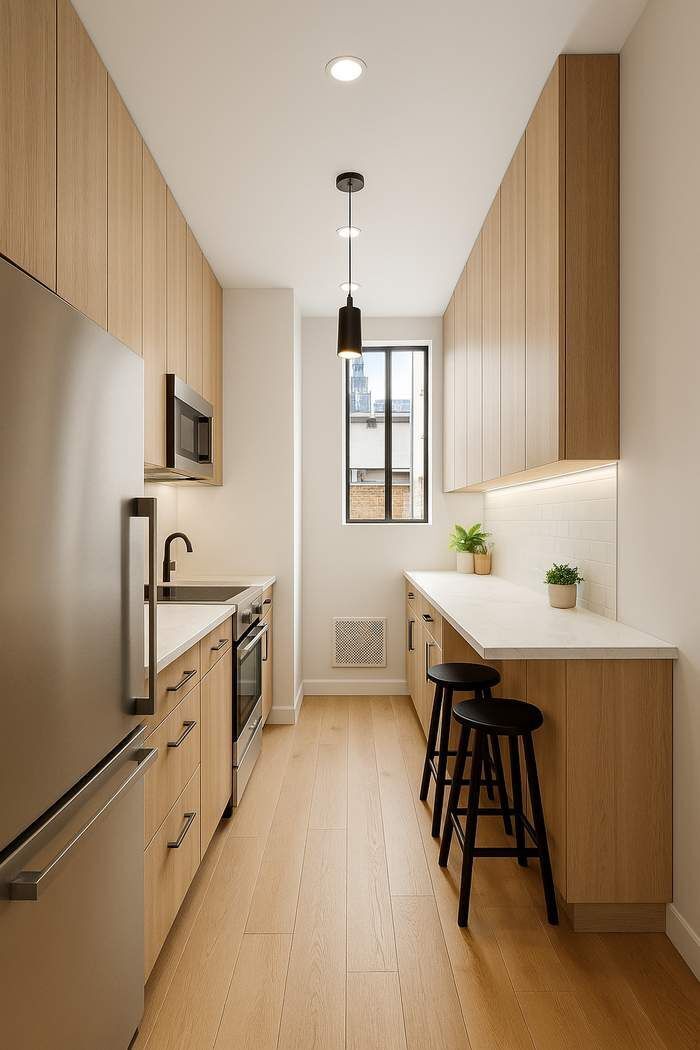 24 West 55th Street, Unit 10E Manhattan, NY 10019 - Photo 7 of 12 a kitchen with sink cabinets and window