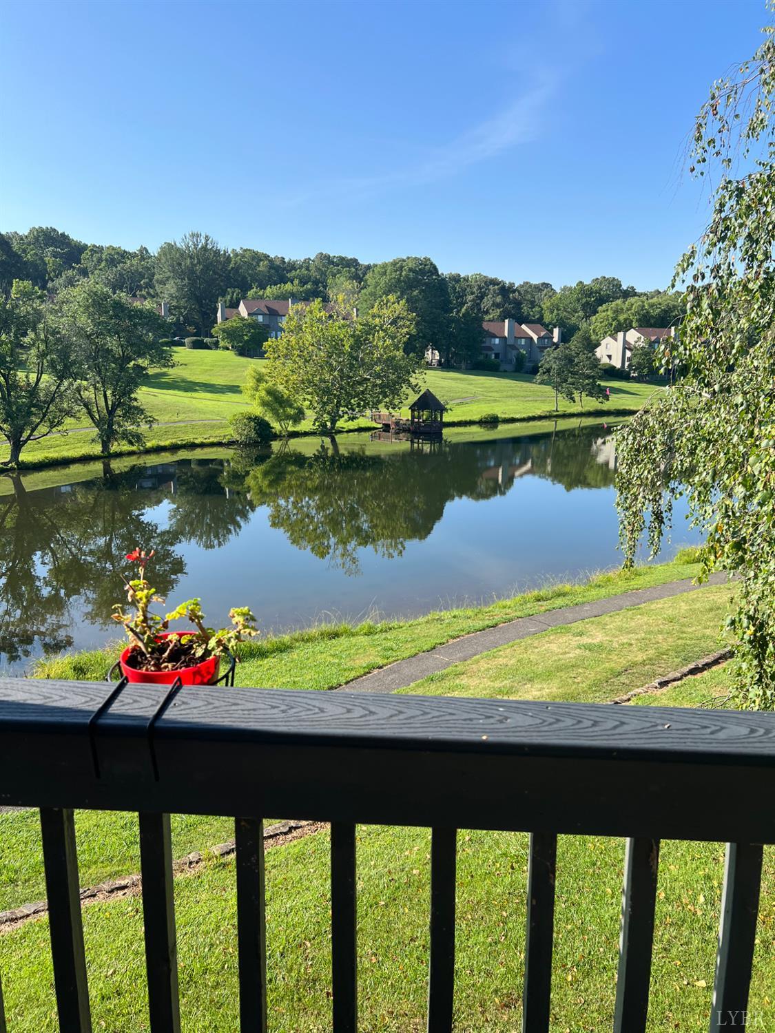a view of a lake with a mountain in the background