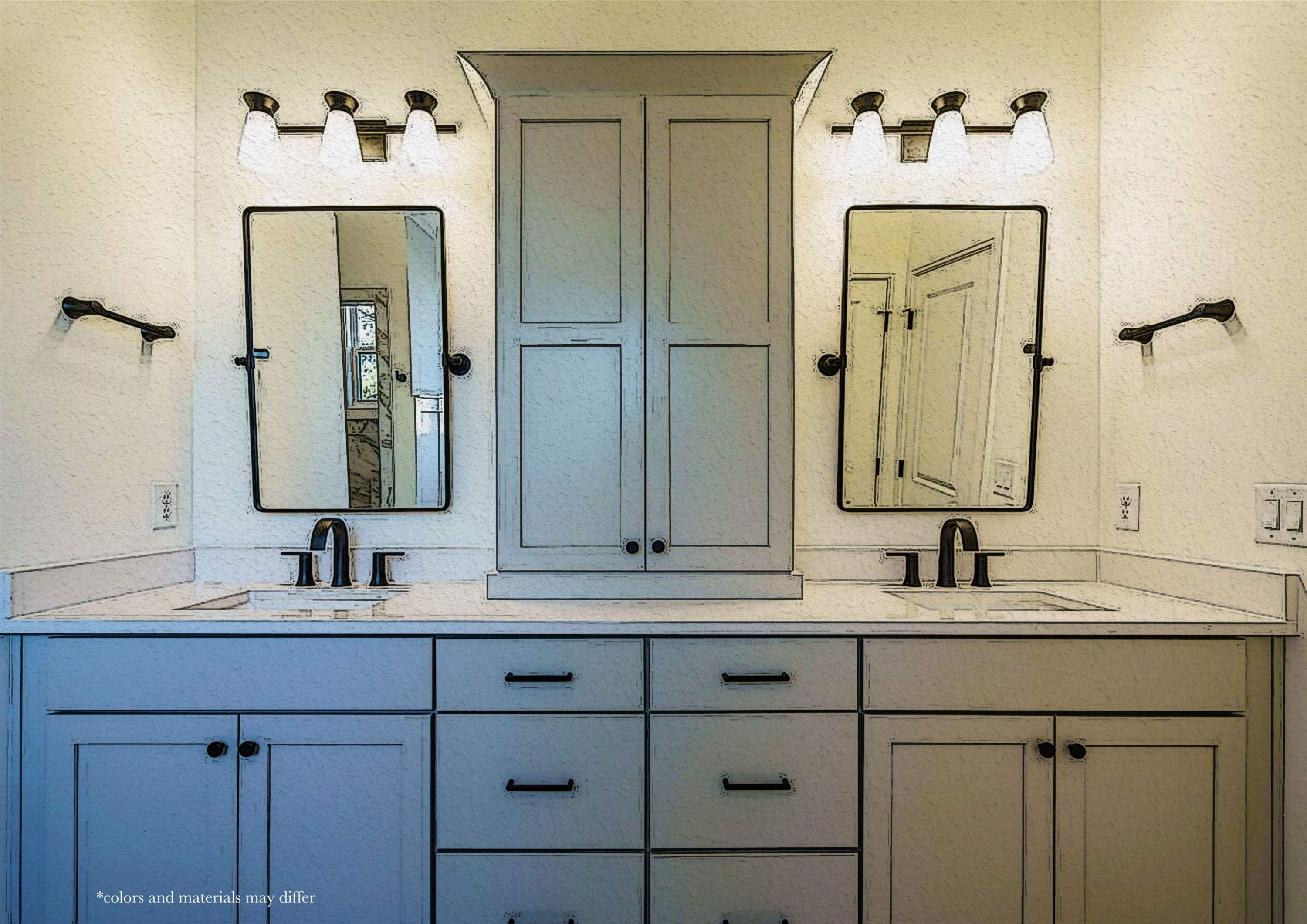5406 Garrett Road Durham, NC 27707 - Photo 5 of 10 a bathroom with a double vanity sink and a mirror