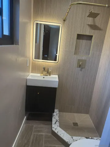 a bathroom with a sink and a tub