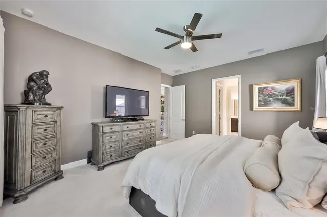 a bedroom with a bed and a television